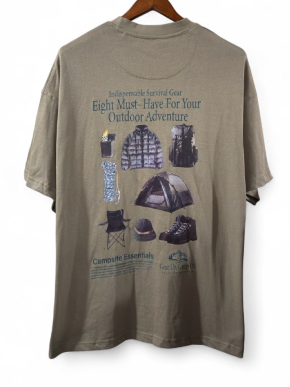Olive Green ‘Outdoor Adventure Must-Haves’ Graphic T-Shirt Size Men’s Lrg (NWT)